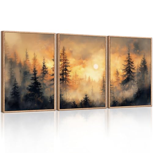 Nature Forest Sunset Framed Canvas Wall Art