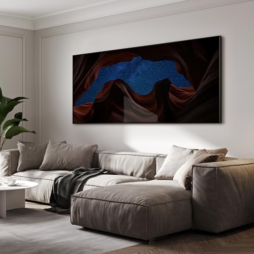 24"x46" Extra Large Framed Wall Art Starry Night Sky Through Antelope Canyon Rock Arch for Home Living Room Bedroom Decor