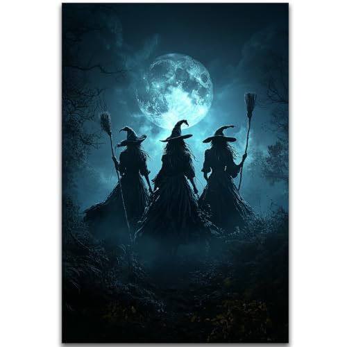 Moonlight Witches Halloween Canvas Art Picture