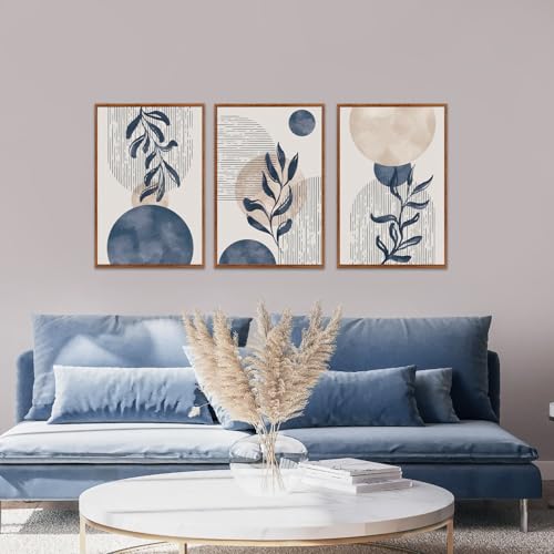 Boho Blue Plant Abstract Geometric Botanical Wall ArtSet