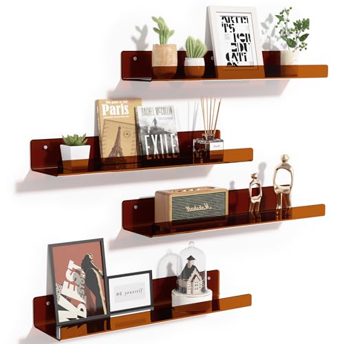 4 Pcs 15" Acrylic Shelves for Wall Decor and Display (4 Count)
