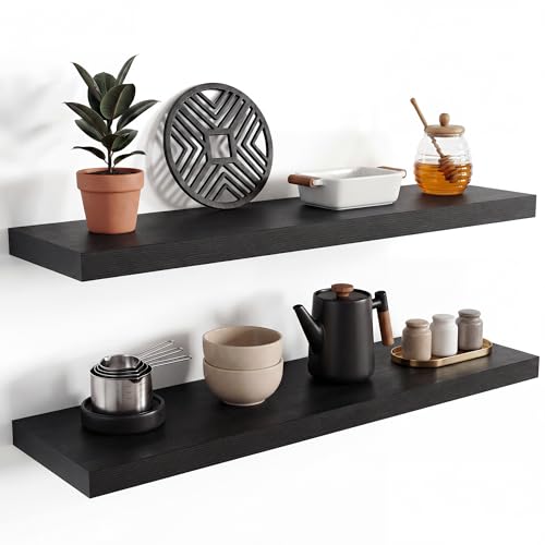 Floating Shelves 39.4" W x 10.3" D Black Set of 2 (2 Count)