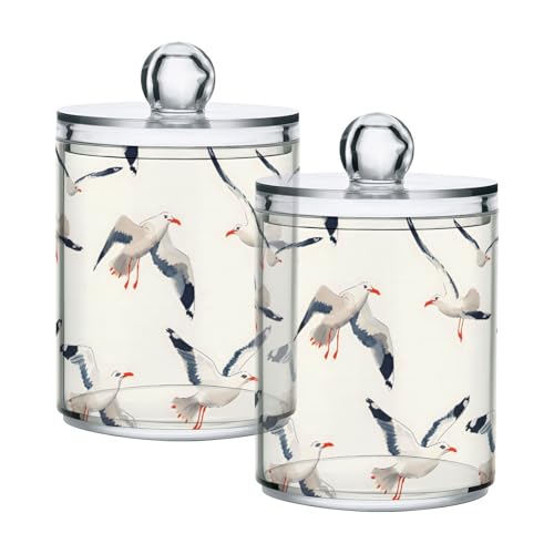 2 Pack Qtip Holder Organizer Dispenser Seagull Pattern Bathroom Storage Canister Cotton Ball Holder Container for Cotton Pads (2 Count)