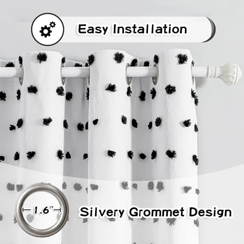 100% Blackout Curtains for Bedroom Total Light Blocking Curtains 95 Inch Extra Long Room Darkening 2 Panels Grommet Sliding Door Privacy Window Drapes with Black Pom Pom Sheer 50" x 95" (2 Count)