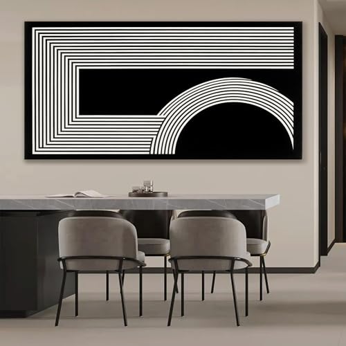 Large Abstract Wall Art Black And White Wall Art Geometric Line Print Painting Artwork Canvas Art Wall Decor Simple Picture Artwork For Living Room Bedroom Office Home Decor 29"X 58"