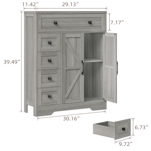 Farmhouse Storage Cabinet with 2 Doors and 5 Drawers