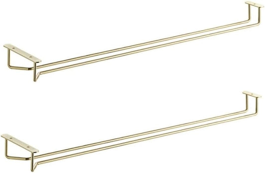 Soro Essentials- 24" Glass Hanging Stemware Rack Brass Plated Set of 2- Wine Glass Hangers Under Shelf Cabinet Wire Wine Holder Storage Hanger for Cabinet Kitchen Bar or Home