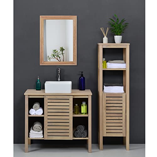 Rustic Mirrors for Wall Rectangle Wooden Frame Hanging Mirror for Bedroom Bathroom Living Room Entryway Small