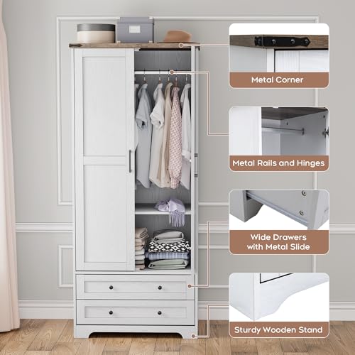 Wooden Armoire Wardrobe Closet with Drawers (2 Count)
