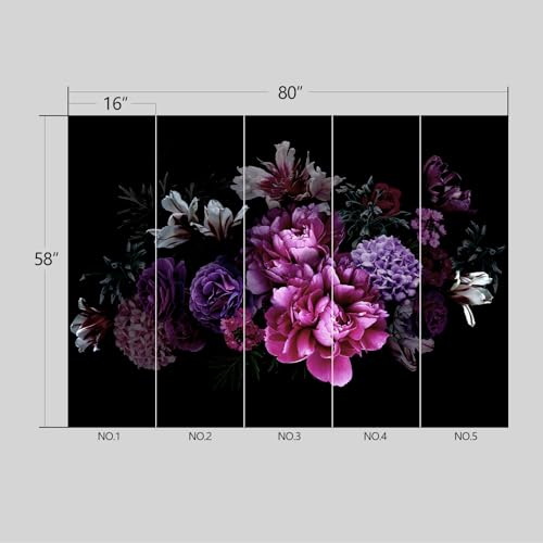 Black Peony Floral Wallpaper Peel and Stick Wall Mural for Bedroom Living Room