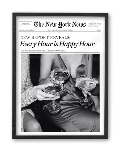 12x16in Every Hour Is Happy Hour Black Framed Newspaper Wall Art