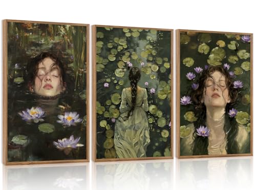 3 Pcs The Fate of Ophelia Framed Canvas Wall Art 16x24 Inch