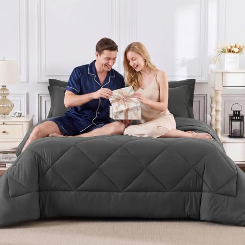 Full Comforter Set 82"x86" Dark Grey