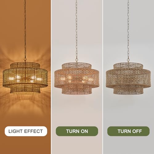 23.8" Gold Rattan Chandelier
