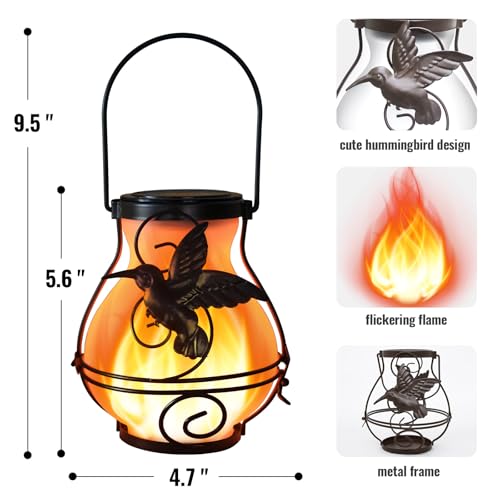 4 Pack Solar Lanterns Outdoor Waterproof Flickering Flame Lights Hummingbird Metal Hanging Solar Lantern Patio Porch Garden Decoration (4 Count)