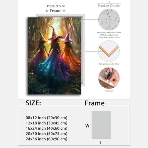 Halloween Room Decor Wall Art Colorful Witch Prints