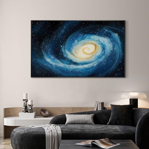 36"x60" Extra Large Framed Wall Art Spiral Galaxy Vivid Blue and Yellow Cosmic Space Illustration for Home Living Room Bedroom Decor