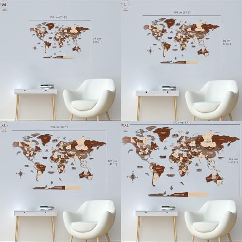 Multilayer 3D Wooden World Map