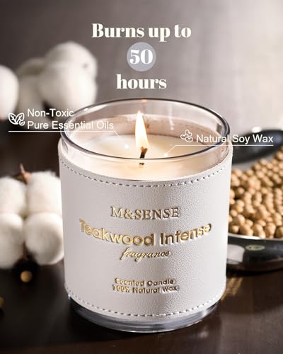 Teakwood Scented Soy Candles Leather Cover 10oz Non Toxic (10 Ounce)
