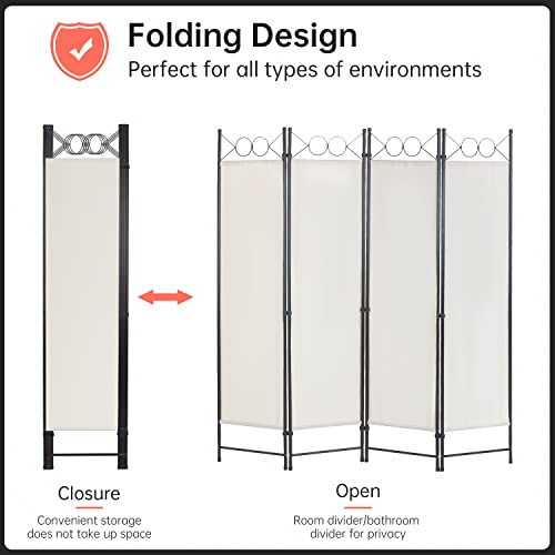 4 Panel Room Divider 6FT Steel Frame Screen Folding Privacy Divider Freestanding Partition for Home Office Bedroom