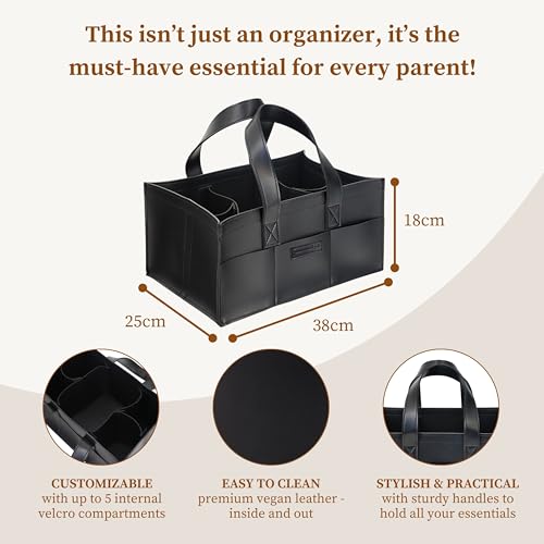 Premium Vegan Leather Baby Diaper Caddy Organizer