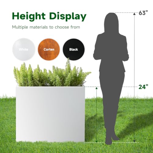 Metal Planter Box 30" L x 12" W x 24" H Tall Outdoor Steel Planter White