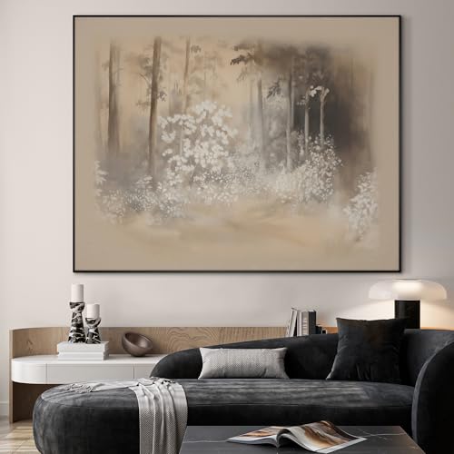 60"x72" Extra Large Framed Wall Art Misty Forest in Sepia Tones