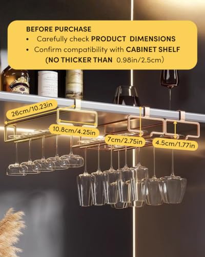 2 Pack Under Cabinet Wine Glass Rack Rose Gold Wine Glass Holder Stemware Rack Hanger Kitchen Hanging Storage Rack Organizer (2 Count)
