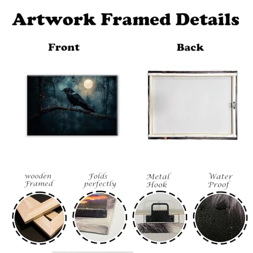 Crow Picture Wall Art Black Crow Canvas Prints Vintage Halloween Decoration Gothic Raven Art Poster Dark Academia Spooky Painting Horror Picture Home Decor