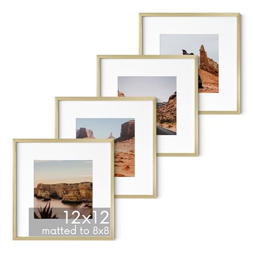 12x12 Gold Metal Picture Frames Matted to 8x8 (4 Count)