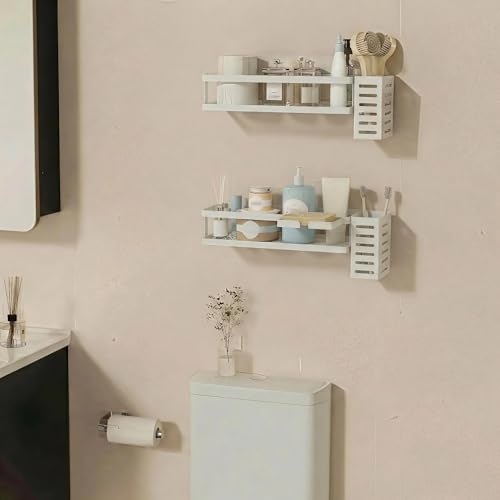 5-in-1 Shower Caddy & Kitchen Organizer Set, Wall Mount Wide Spice Rack with Paper Towel Holder, Utensil Holder, Soap Dish, Rustproof Mesh Baskets Hold 50LBS - White, Guardrail