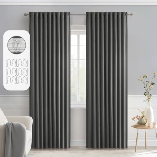 Grey Back Tab Blackout Curtains 52x84 Inch Length 2 Panels Set (2 Count)