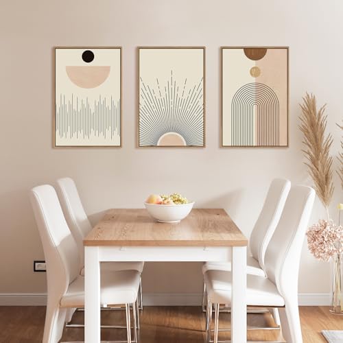 Large Abstract Boho Line Framed Canvas Wall Art Set (3 Count)