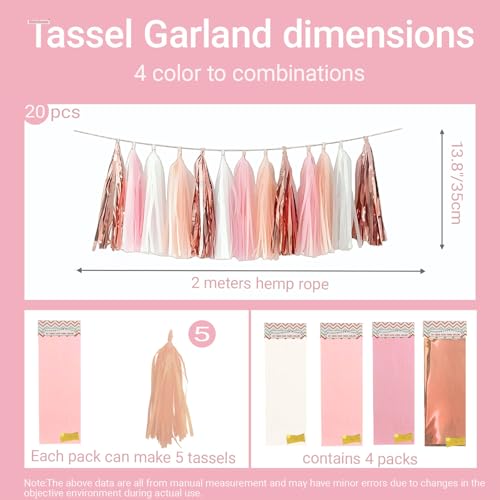 Rose Gold Peach White Pink Tassel Garland Banner (20 Count)