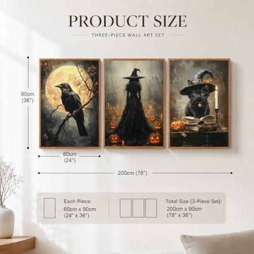 Black Cat Halloween Wall Art Dark Witch Gothic Print Set