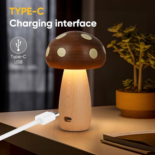2 Pack LED Wood Mushroom Table Lamp (2 Count)