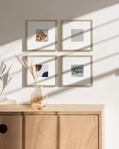 8x8 Gold Metal Picture Frames Matted to 4x4 (4 Count)