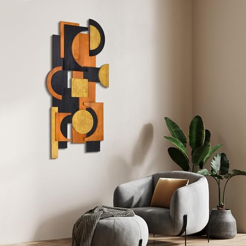 Amber Embraces II" Handmade Dimensional Solid Paulownia Wood Abstracts Wall Art (5 Count)