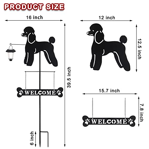 Solar Poodle Dog Breed Silhouette Welcome Sign with a Lantern