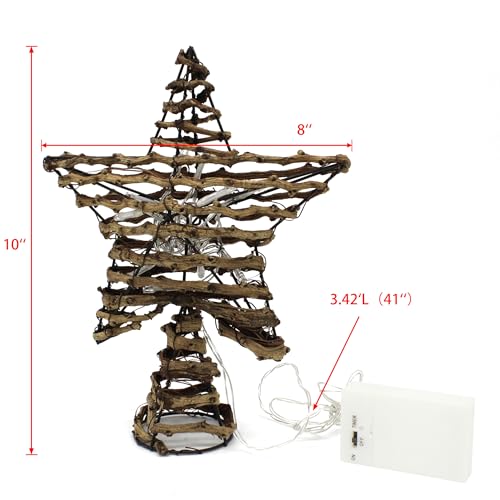 Rustic Rattan Christmas Tree Star Topper with LED Lights