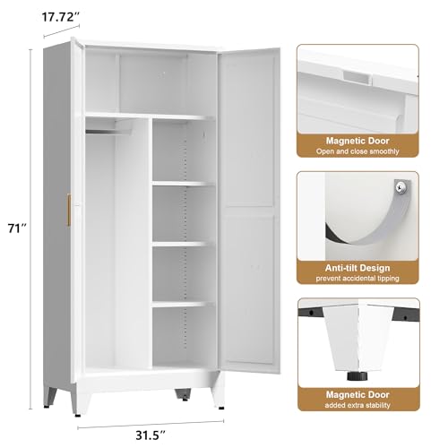 71'' Farmhouse Metal Wardrobe Cabinet with Hanging Rod