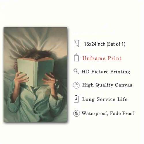 Women Reading Books Wall Art Emerald Green Pictures Modern Feminine Canvas Woman Portrait Pictures Minimalist Woman Wall Art Trendy Women Aesthetics Modern Abstract Living Room Decor 16x24in No Frame