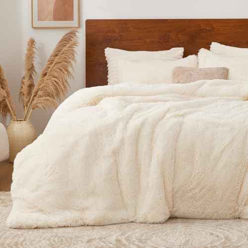 Cream White Fluffy Comforter Set Twin