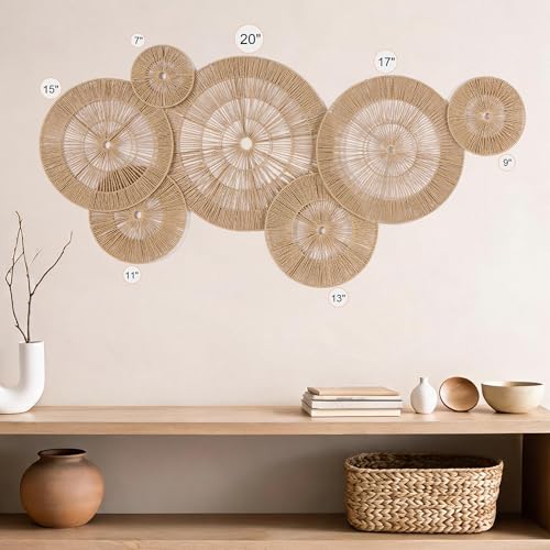 7 Pack Handwoven Boho Baskets Wall Decor (7 Count)