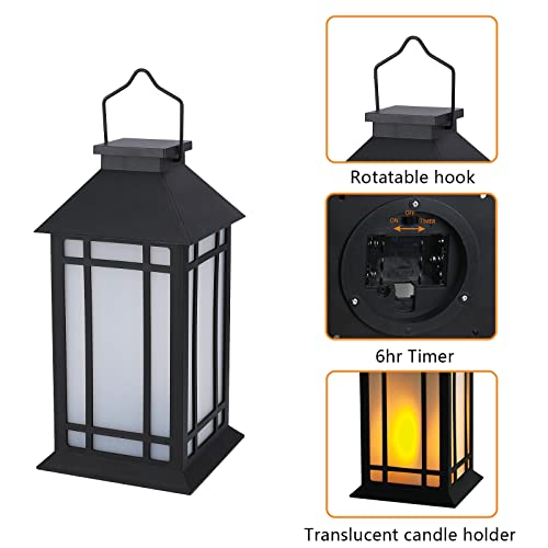 13 Inch Outdoor Decorative Lanterns with LED Candle Timer 2 Pack Black (2 Count)