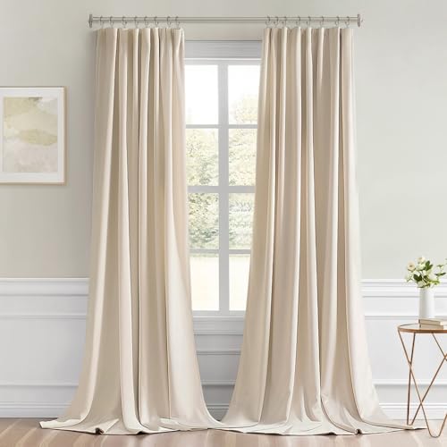 Cream Beige Back Tab Blackout Curtains 52x96 Inch Long 2 Panels Set (2 Count)