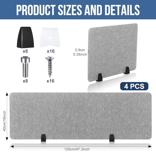4 Pack Acoustic Desk Divider Soundproof Desk Privacy Panel Freestanding Partitions Sound Absorbing Divider for Office Reduce Noise and Visual Distractions 47.3" x 16"