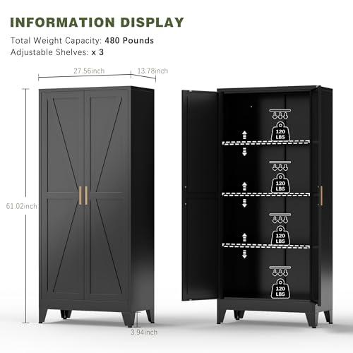 Black Farmhouse Storage Kitchen Pantry Cabinet with 2 Barn Door