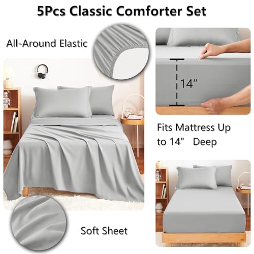 Twin Comforter Set 68"x88" Light Grey