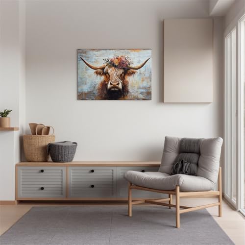 Canvas Wall Art Decor Wall Art Picutures for Living Room Artwork for Wall Decor Highland Cow Wall Art Prints Vintage Wall Art Decor Artwork for Walls Home Bedroom Office Decorations 24" X 36"